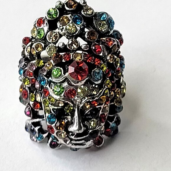 Egyptian Face Crystal Ring Stretch Colorful Ring Rainbow Crystal Adjustable Ring - Picture 2 of 11